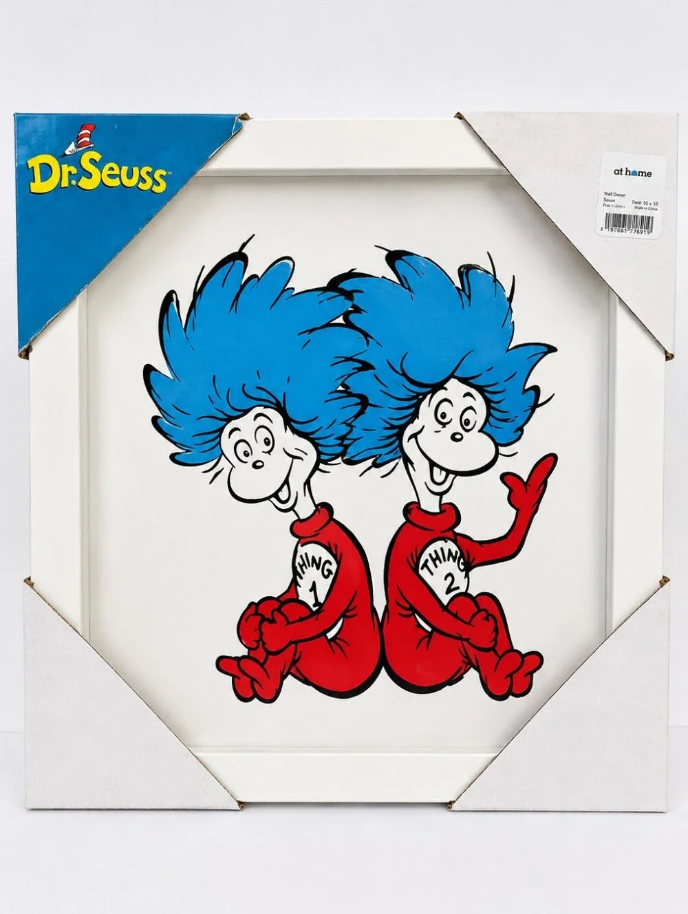 NWT Dr Seuss Glass Framed Wall Art Blue Red Nursery Kids Play Room Sz 12